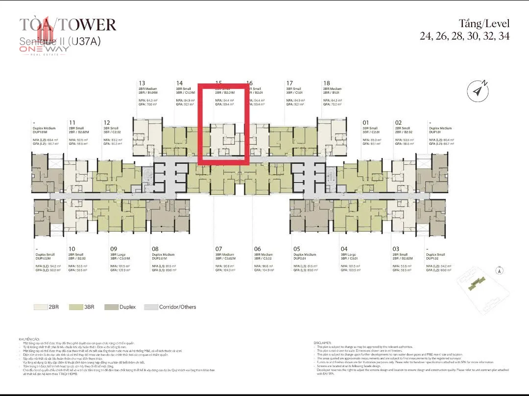 Căn hộ 2 Phòng ngủ 54m² phân khu Senique Ocean Park 1
