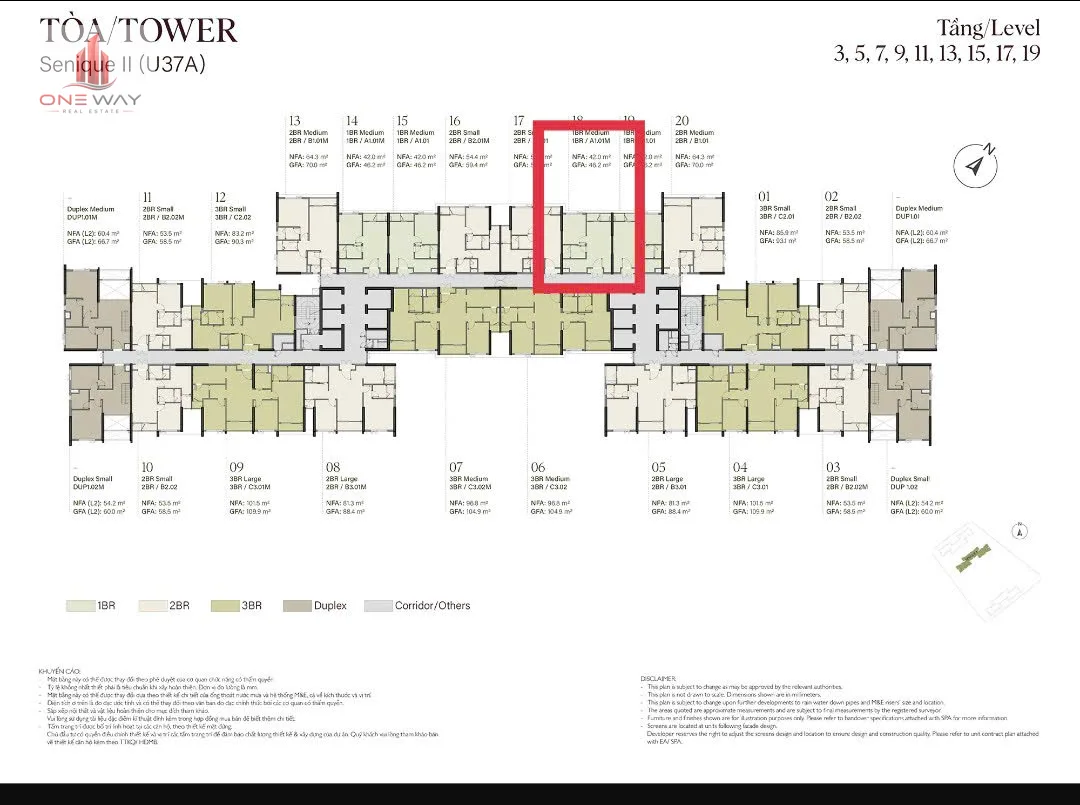 Căn hộ 1 Phòng Ngủ 42m² phân khu Senique Ocean Park 1