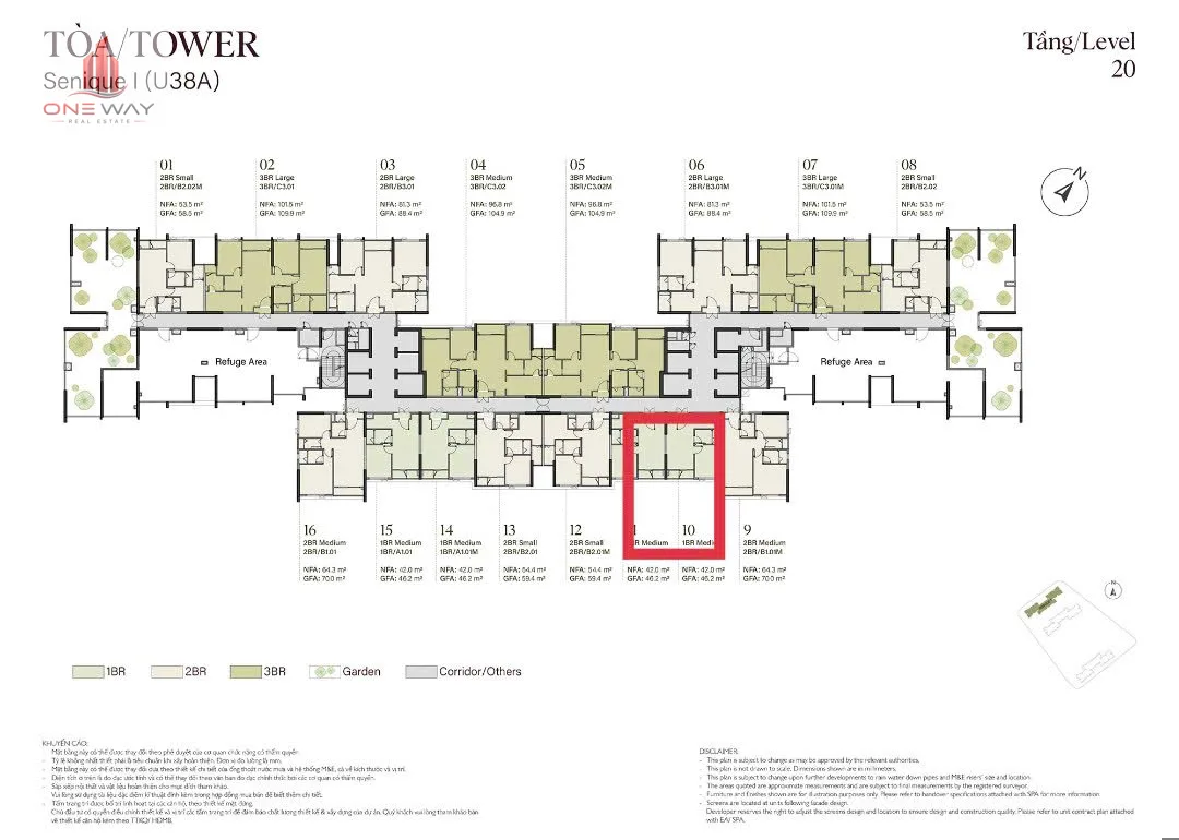 Căn hộ 1 Phòng Ngủ 42m² phân khu Senique Ocean Park 1