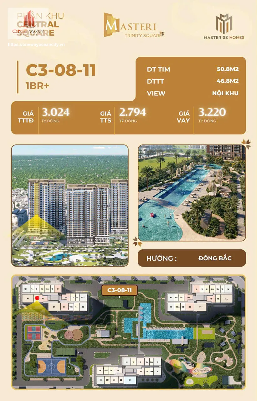 Căn hộ 1 Phòng ngủ + 47m² phân khu Masteri Trinity Square Ocean Park 2