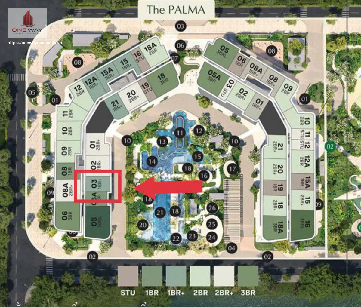 Căn hộ 1 Phòng ngủ + 47m² phân khu Lumiere  Orrient Pearl Ocean Park 1