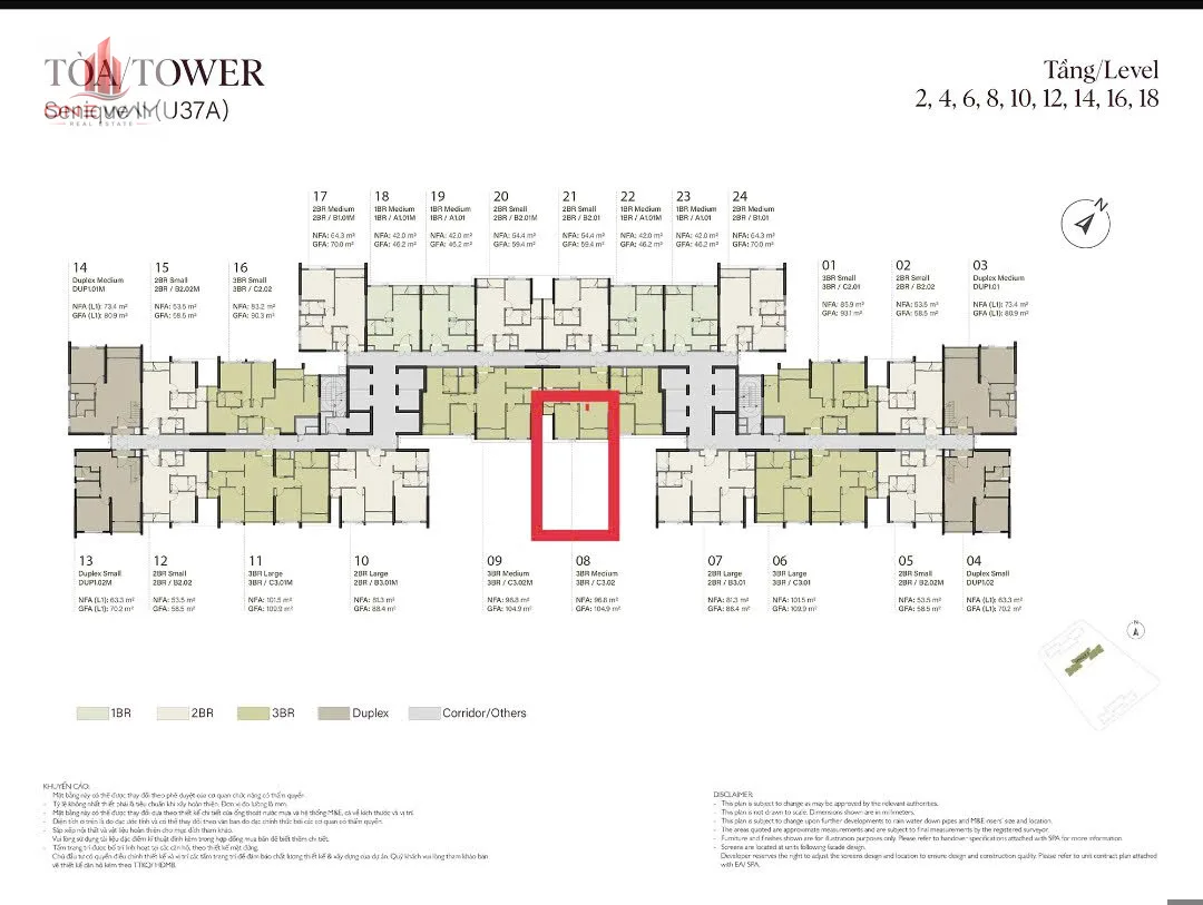 Căn hộ 3 Phòng ngủ 97m² phân khu Senique Ocean Park 1