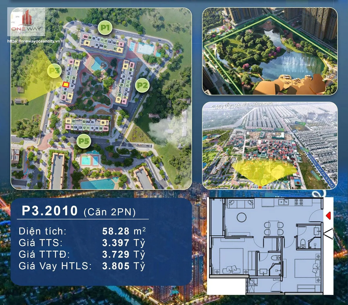 Căn hộ 2 Phòng ngủ 58m² phân khu The Park Land Ocean Park 2