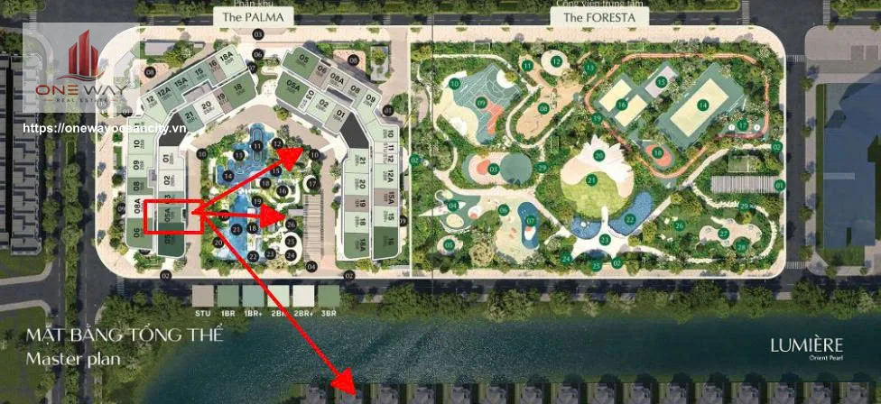 Căn hộ 1 Phòng Ngủ 41m² phân khu Lumiere  Orrient Pearl Ocean Park 1