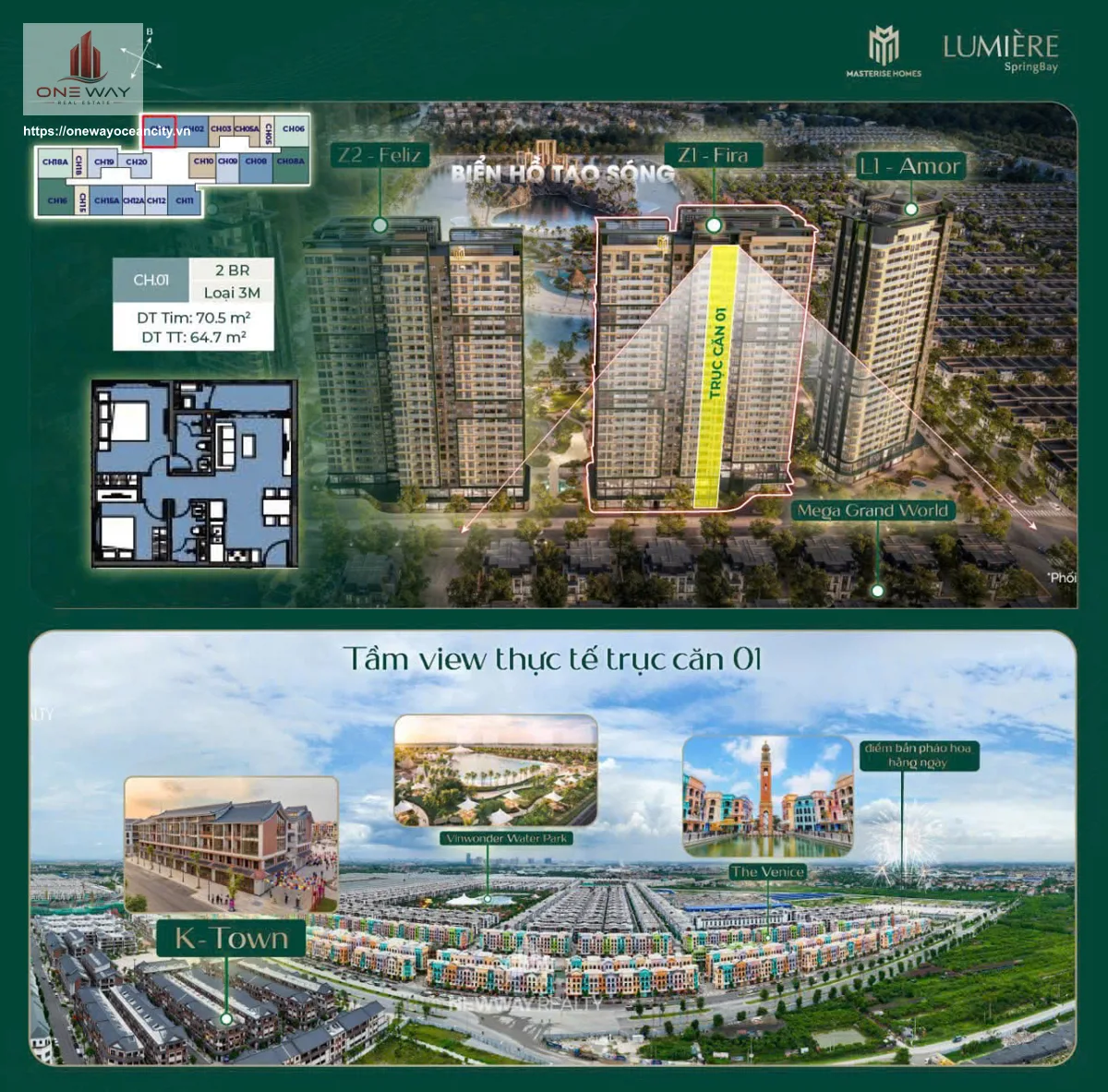 Căn hộ 2 Phòng ngủ góc 65m² phân khu Lumiere SpringBay Ocean Park 2