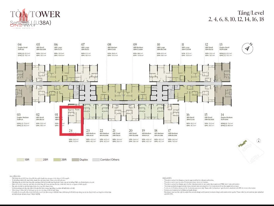 Căn hộ 2 Phòng ngủ 64m² phân khu Senique Ocean Park 1