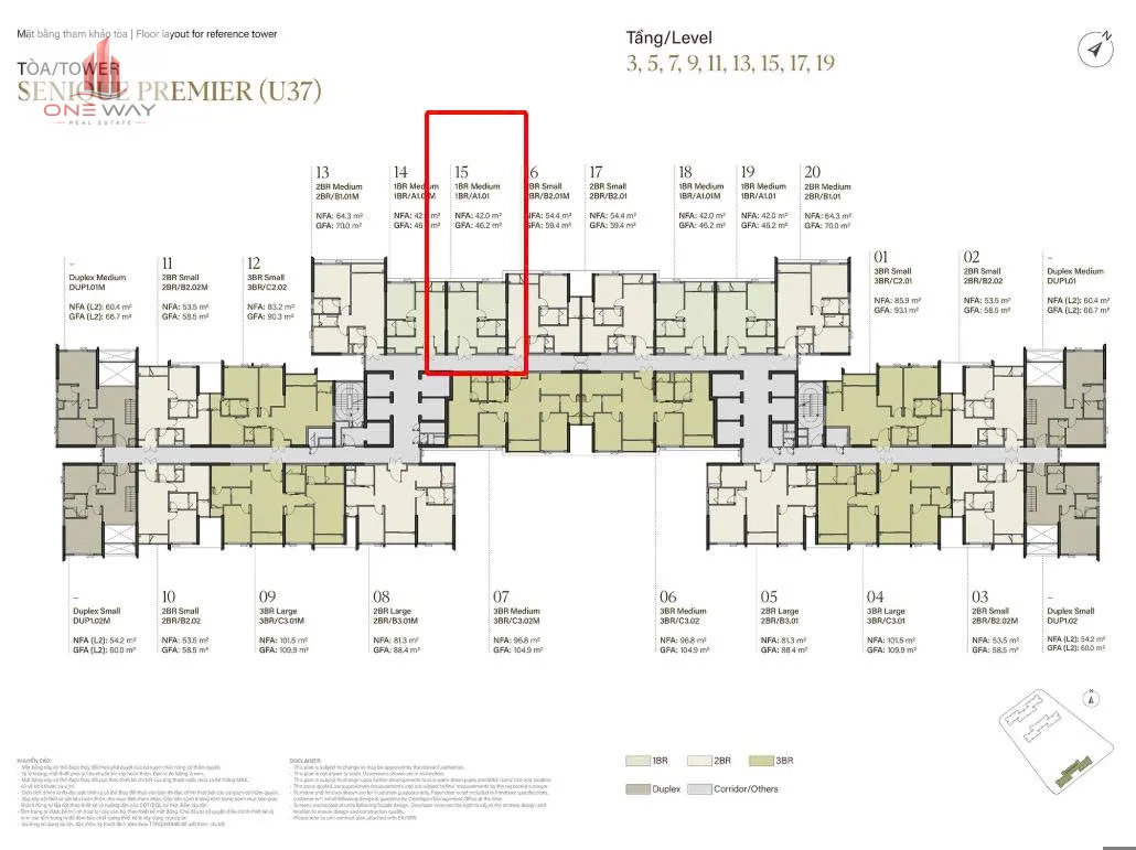 Căn hộ 1 Phòng ngủ + 46m² phân khu Senique Ocean Park 1
