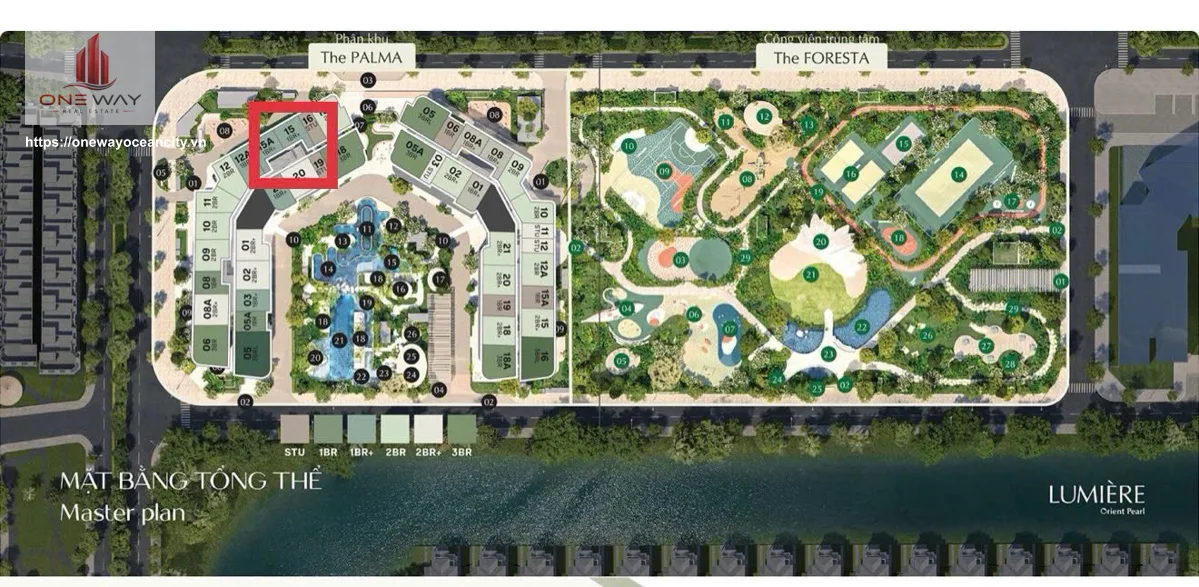 Căn hộ 1 Phòng ngủ + 47m² phân khu Lumiere  Orrient Pearl Ocean Park 1