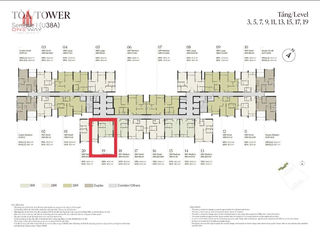Căn hộ 1 Phòng Ngủ 42m² phân khu Senique Ocean Park 1