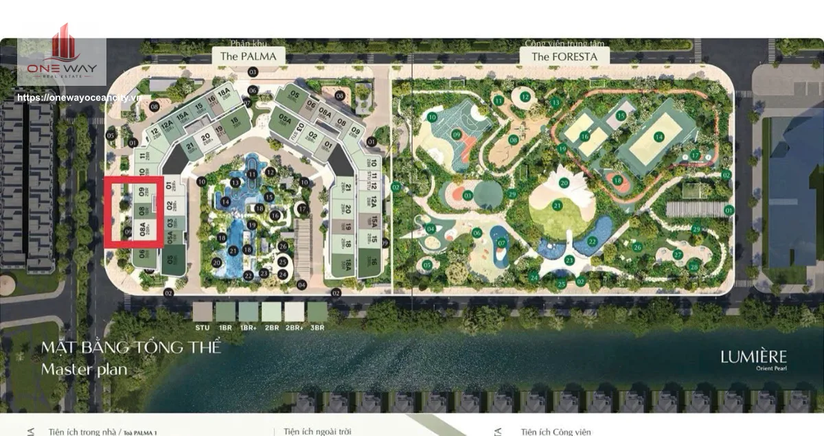 Căn hộ 1 Phòng Ngủ 40m² phân khu Lumiere  Orrient Pearl Ocean Park 1