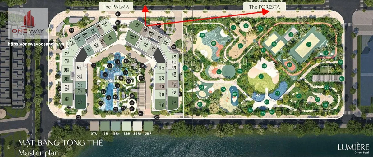Căn hộ 1 Phòng Ngủ 41m² phân khu Lumiere  Orrient Pearl Ocean Park 1
